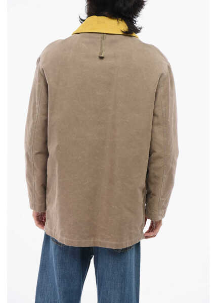 Jachete Fendi Waxed Cotton Blend Utility Jacket With Leather Collar Beige Barbati (BM 18890665) 2