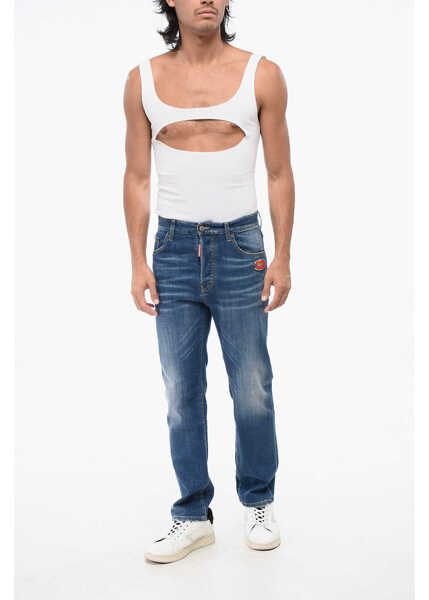 Blugi drepti DSQUARED2 Delav Cotton 642 Fit Denims 19Cm Blue Barbati (BM 18890683) 4