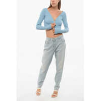 Bluze Elisabetta Franchi Dama - Bluze Elisabetta Franchi Ribbed Crop Top With Front Zip Light Blue Femei (BM 18890788) - B-mall.ro