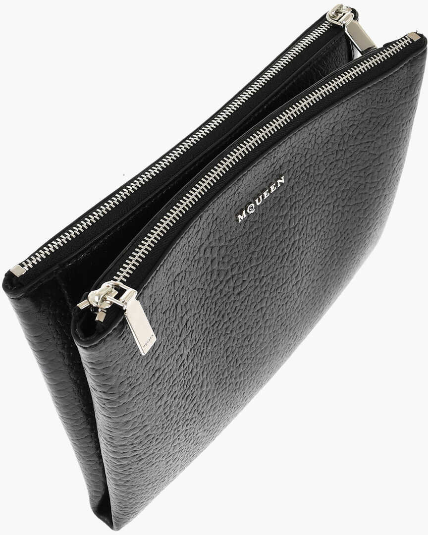Genti de mana Alexander McQueen Textured Leather Pouch With Double Zip Black Femei (BM 18890842) 3