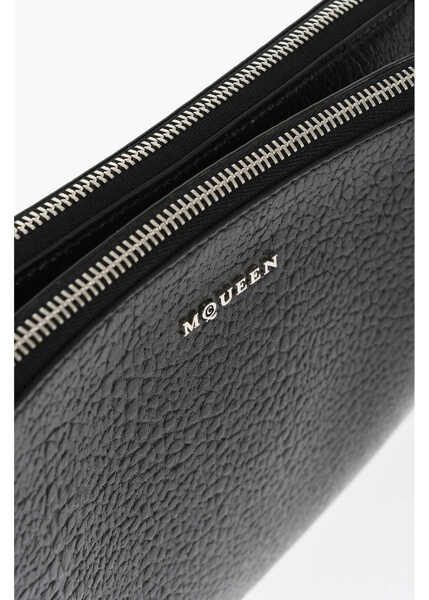 Genti de mana Alexander McQueen Textured Leather Pouch With Double Zip Black Femei (BM 18890842) 4