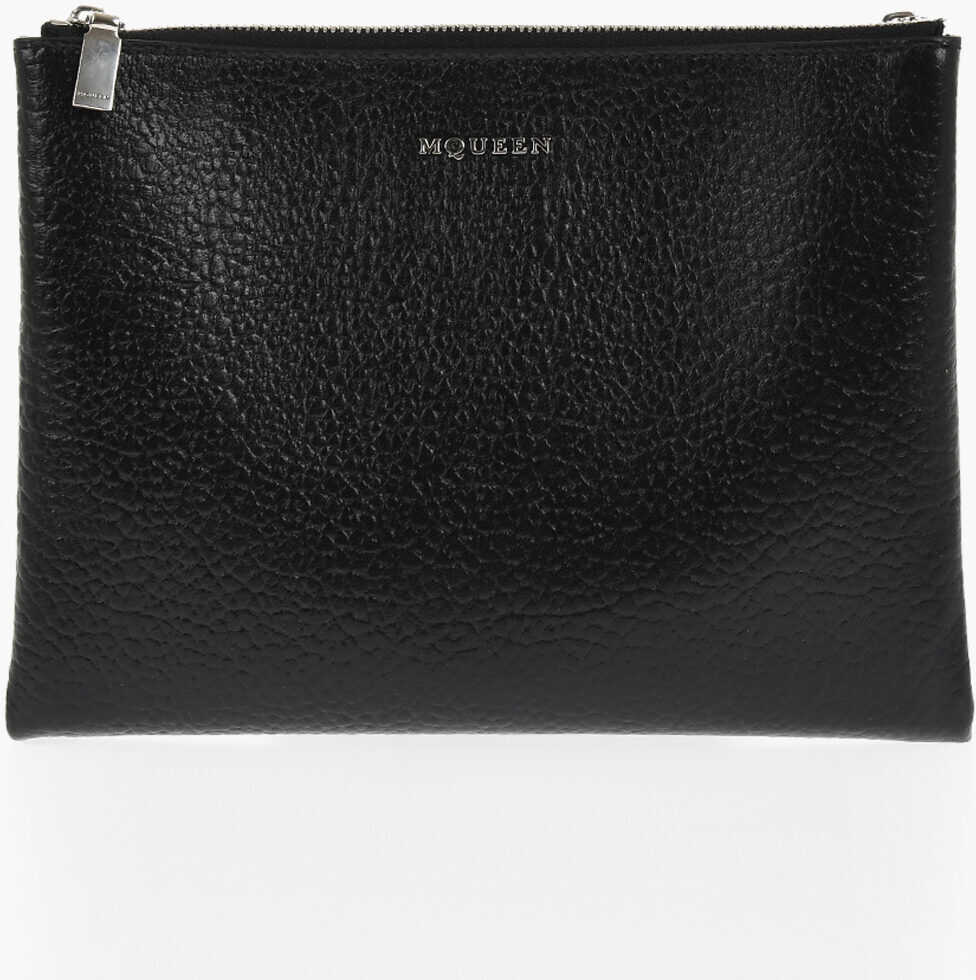 Genti de mana Alexander McQueen Textured Leather Pouch With Double Zip Black Femei (BM 18890842) 1