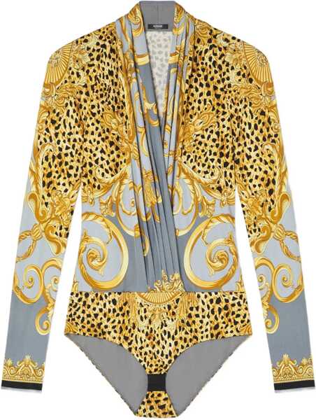 Body-uri Versace Leopard draped Bodysuit LIGHT GREYELEPHANT GREY Femei (BM 18891046) 1