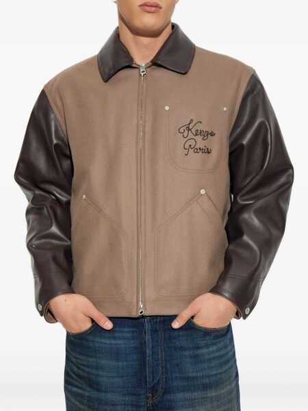Jachete Kenzo Wool and leather college Jacket TAUPE Barbati (BM 18891058) 3