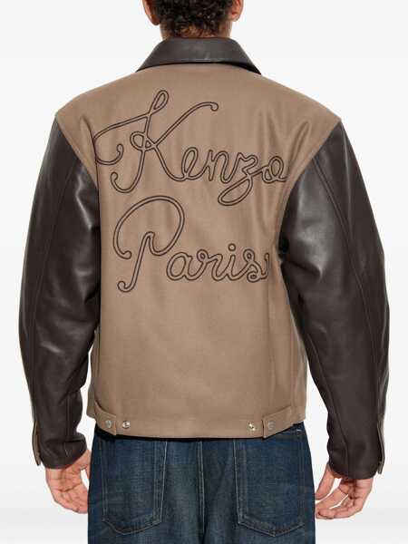 Jachete Kenzo Wool and leather college Jacket TAUPE Barbati (BM 18891058) 4
