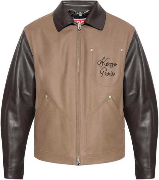 Jachete Kenzo Wool and leather college Jacket TAUPE Barbati (BM 18891058) 1