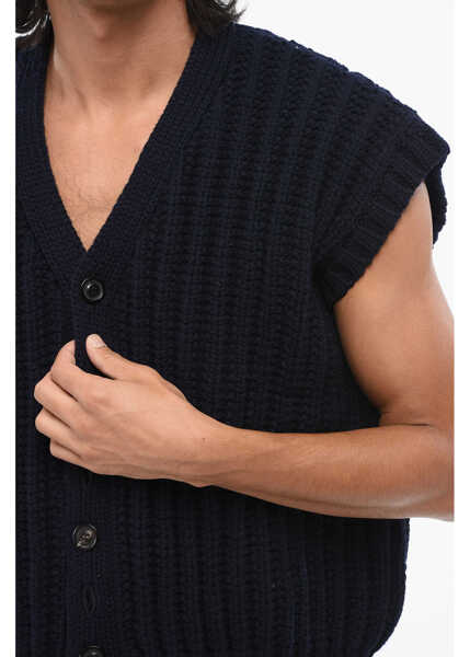 Cardigane Maison Margiela Mm0 Short Sleeved Wool Cardigan Midnight Blue Barbati (BM 18891427) 3