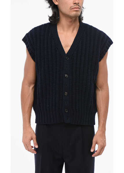 Cardigane Maison Margiela Mm0 Short Sleeved Wool Cardigan Midnight Blue Barbati (BM 18891427) 1