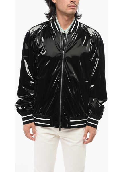 Bomber jacket Alexander McQueen Solid Color Bomber Jacket With Shine Finish And Striped Edge Black Barbati (BM 18891433) 1