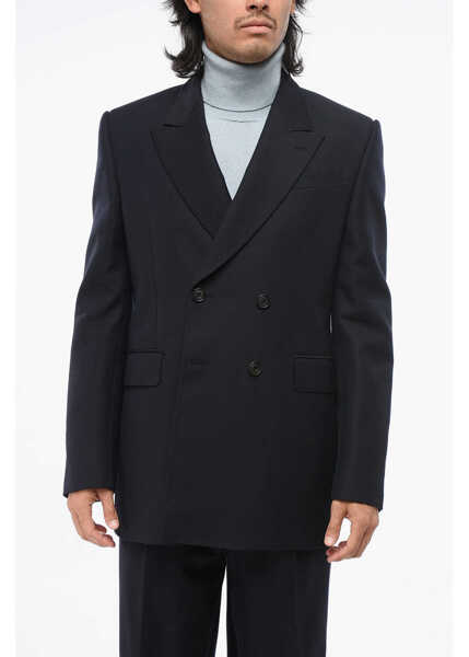 Sacouri Alexander McQueen Wool Blend Center Vent Peak Lapel Double-Breasted Blazer Midnight Blue Barbati (BM 18891436) 1