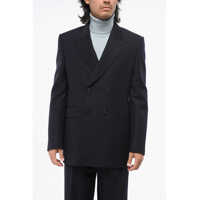 Sacouri Wool Blend Center Vent Peak Lapel Double-Breasted Blazer Barbati