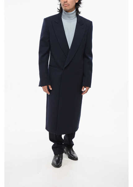 Paltoane Alexander McQueen Wool Coat With Hidden Buttoning Blue Barbati (BM 18891466) 4