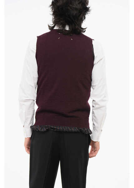 Pulovere casual Maison Margiela Mm14 Vintage Effect Wool Vest With Striped Lining Burgundy Barbati (BM 18891469) 2