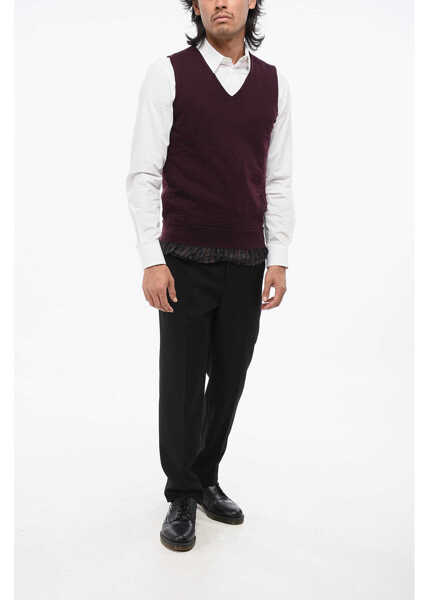 Pulovere casual Maison Margiela Mm14 Vintage Effect Wool Vest With Striped Lining Burgundy Barbati (BM 18891469) 4