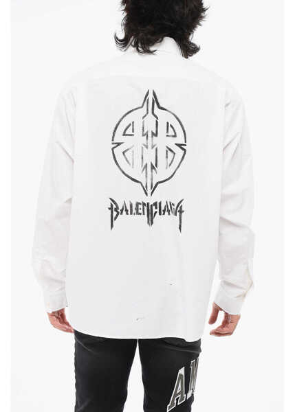 Camasi casual Balenciaga Back Printed Button-Down Collar Shirt White Barbati (BM 18891484) 2