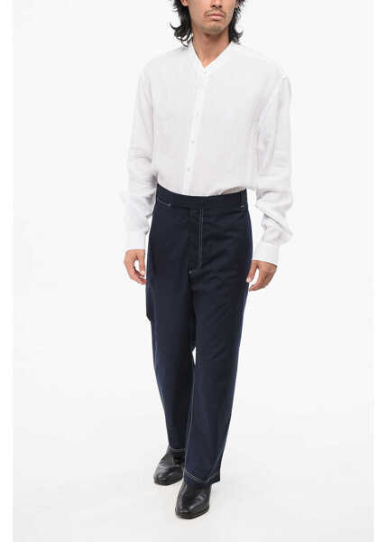 Pantaloni casual Thom Browne Straight Leg Cotton Blend Pants Blue Barbati (BM 18891499) 3