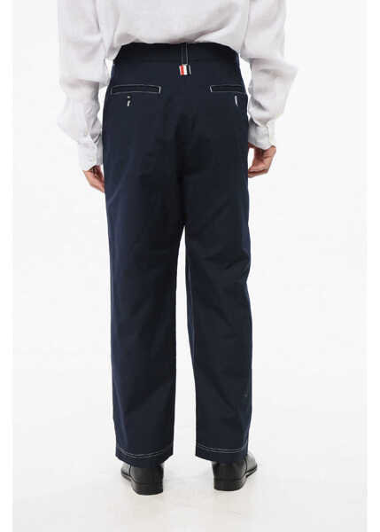 Pantaloni casual Thom Browne Straight Leg Cotton Blend Pants Blue Barbati (BM 18891499) 4