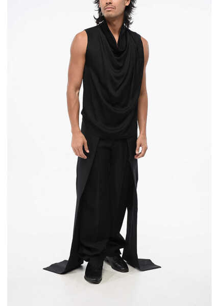 Maiouri Saint Laurent Solid Color Silk Cowl-Neck Tank Top Black Barbati (BM 18891826) 4