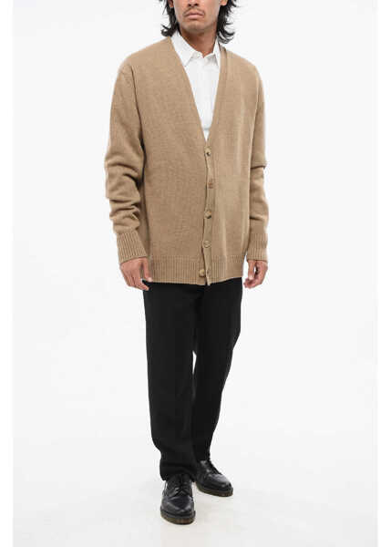 Cardigane Maison Margiela Mm10 V-Neck Wool Cardigan Brown Barbati (BM 18891832) 4