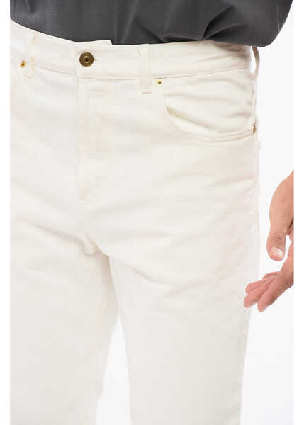 Blugi drepti Gucci Solid Color Jeans With Golden Buttons And Frayed Hem 19Cm White Barbati (BM 18891850) 3