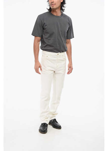 Blugi drepti Gucci Solid Color Jeans With Golden Buttons And Frayed Hem 19Cm White Barbati (BM 18891850) 4