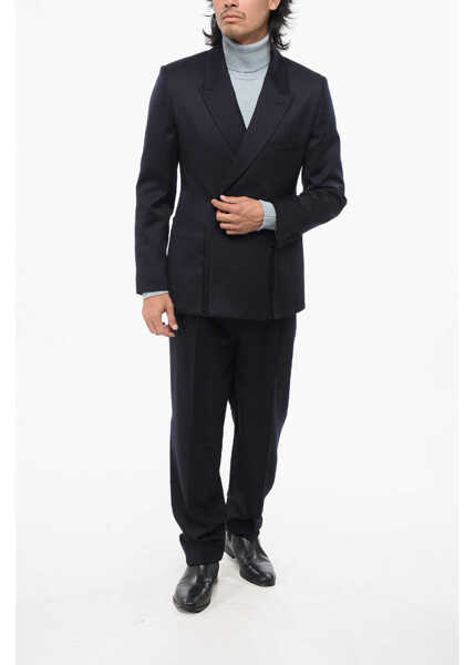 Sacouri Dior Virgin Wool Peak Lapel Double-Breasted Blazer Blue Barbati (BM 18891871) 4