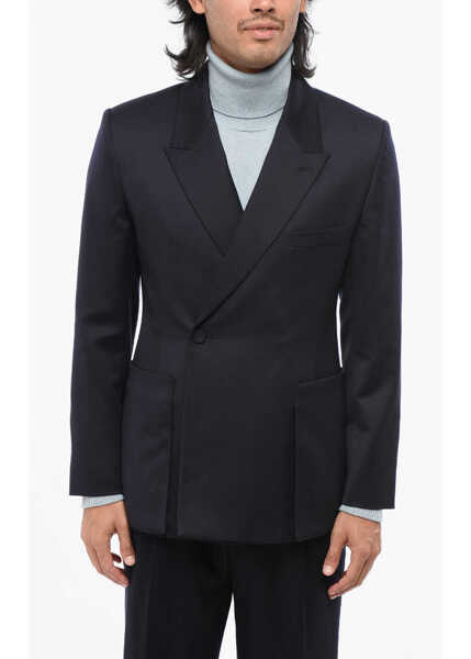 Sacouri Dior Virgin Wool Peak Lapel Double-Breasted Blazer Blue Barbati (BM 18891871) 1