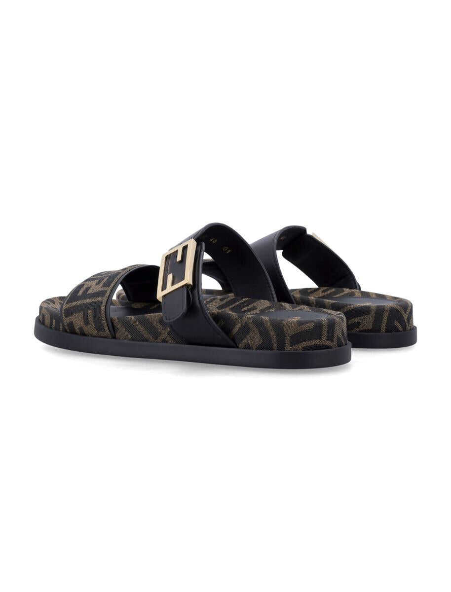 Pantofi cu toc Fendi Fendi Ff Monogram Leather Sandals TABACCO NERONERO Femei (BM 18893151) 3