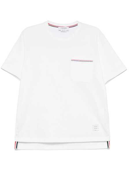 Topuri Thom Browne Thom Browne Oversized Short Sleeve Tee With Embroidered Rwb Pocket Trim In Heavy Jersey Clothing WHITE Barbati (BM 18897018) 1