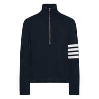 Camasi Thom Browne Jersey Stitch Funnel Neck Half Zip Pullover In Merino Wool With 4 Bar Stripe Clothing Barbati