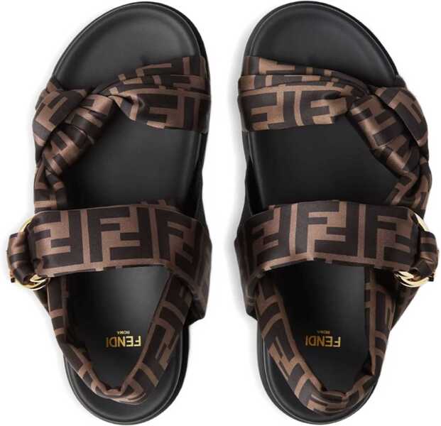 Sandale Fendi FF satin Sandals TABACCO NERO Femei (BM 18898390) 4