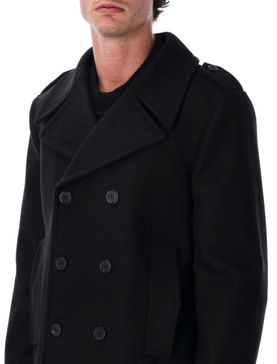 Geci Saint Laurent Saint Laurent Wool Peacoat With Epaulettes Black Barbati (BM 18900345) 3