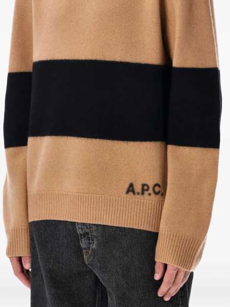 Pulovere A.P.C. A.P.C. Edwardo Striped Wool Jumper CAMEL BLACK Barbati (BM 18900567) 3