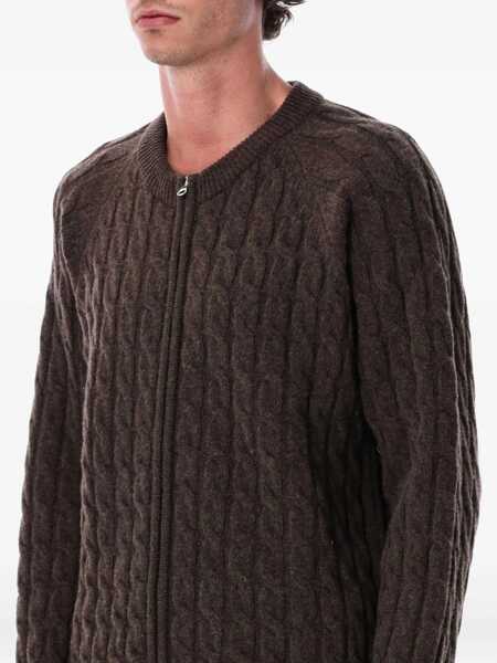 Pulovere Mfpen Mfpen Brown Wool Cable Editor Zip Sweater BROWN CABLE KNIT Barbati (BM 18900636) 3