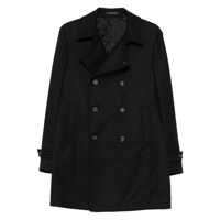 Paltoane Tagliatore Black Double-Breasted Trench Coat Barbati