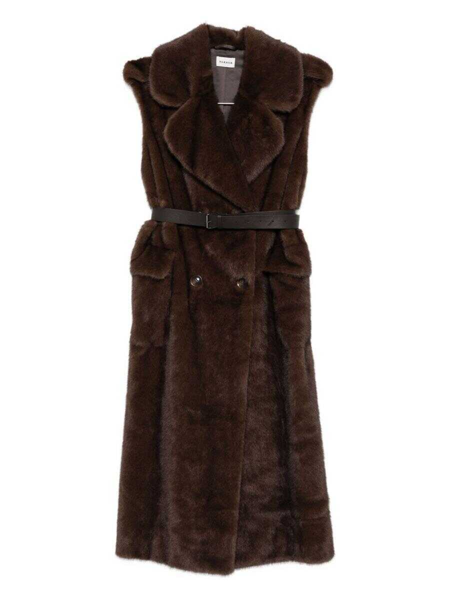 Pulovere P.A.R.O.S.H. P.A.R.O.S.H. Faux Fur Long Vest BROWN Femei (BM 18902376) 1