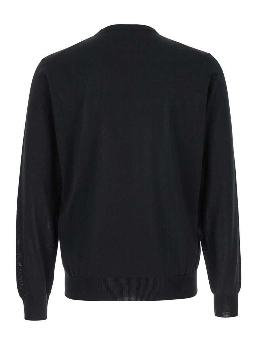 Pulovere PLAIN Black Crewneck Sweater With Ribbed Trims In Wool Man Black Barbati (BM 18902901) 2