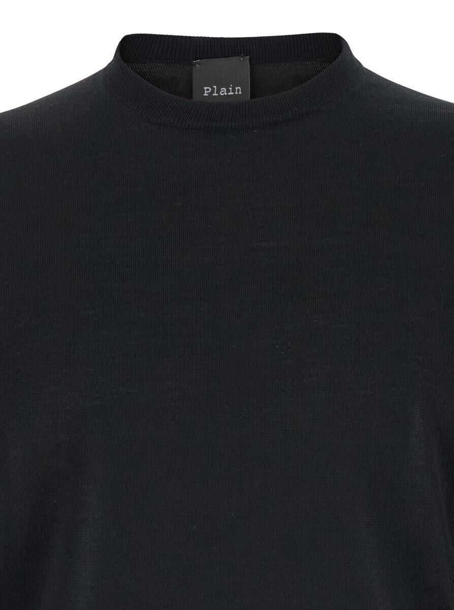 Pulovere PLAIN Black Crewneck Sweater With Ribbed Trims In Wool Man Black Barbati (BM 18902901) 3