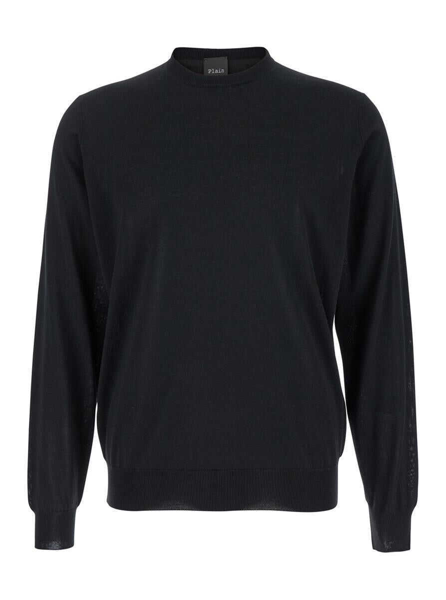 Pulovere PLAIN Black Crewneck Sweater With Ribbed Trims In Wool Man Black Barbati (BM 18902901) 1