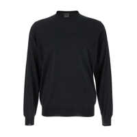 Pulovere PLAIN Black Crewneck Sweater With Ribbed Trims In Wool Man