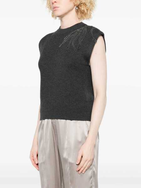 Topuri Brunello Cucinelli Brunello Cucinelli Cashmere Tank Top Black Femei (BM 18903486) 3