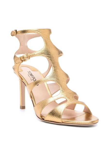Pantofi cu toc Tom Ford Gold Colored Sandals With Adjustable Straps And Medium Heel In Leather  Woman GREY Femei (BM 18904458) 2