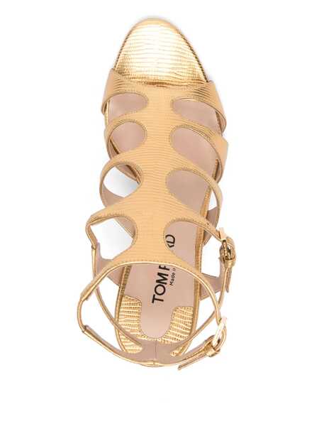 Pantofi cu toc Tom Ford Gold Colored Sandals With Adjustable Straps And Medium Heel In Leather  Woman GREY Femei (BM 18904458) 4