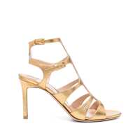 Pantofi cu toc Gold Colored Sandals With Adjustable Straps And Medium Heel In Leather  Woman Femei