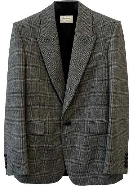 Sacouri Saint Laurent Prince de Galles wool flannel Blazer NOIR CRAIE Barbati (BM 18904747) 1