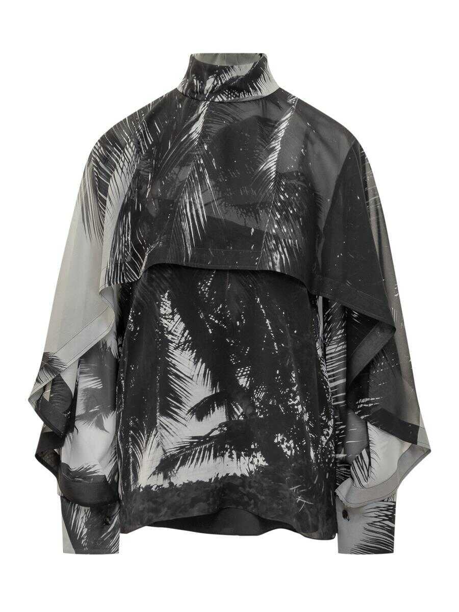 Bluze Salvatore Ferragamo Salvatore Ferragamo Ferragamo Silk Blouse With Palm Print Black Femei (BM 18905994) 1