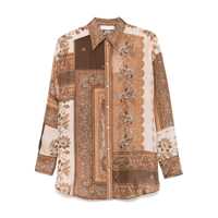 Camasi 'Lucky' Brown Shirt With Classic Collar And All-Over Floral Print In Silk Woman Femei