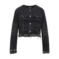 Geci Diesel Diesel Black Denim Jacket With Frayed Hems Femei