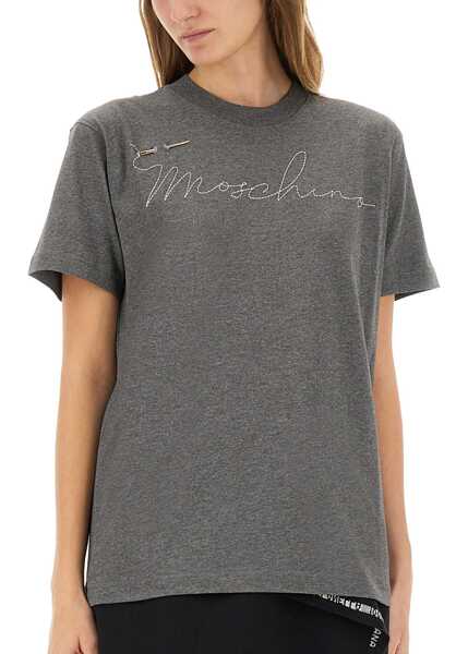 Tricouri Moschino T-Shirt With Embroidered Logo GREY Femei (BM 18920890) 4