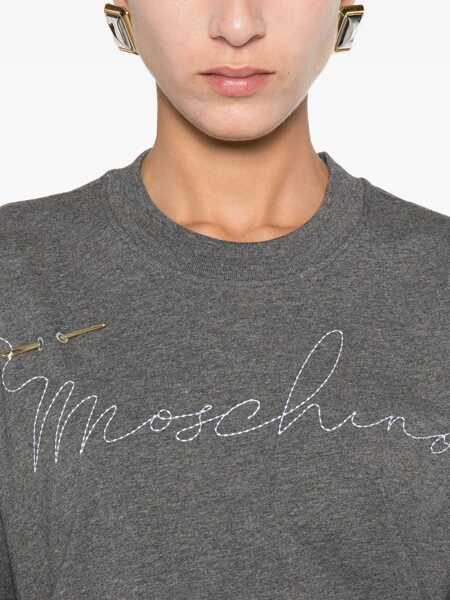 Tricouri Moschino T-Shirt With Embroidered Logo GREY Femei (BM 18920890) 5